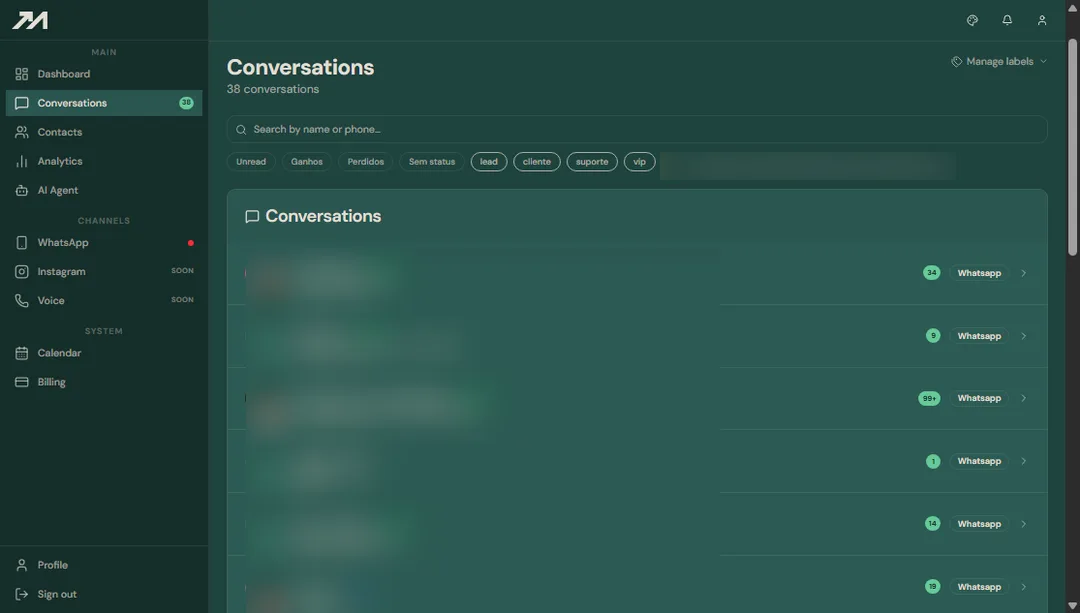 Tela de conversas da Maze